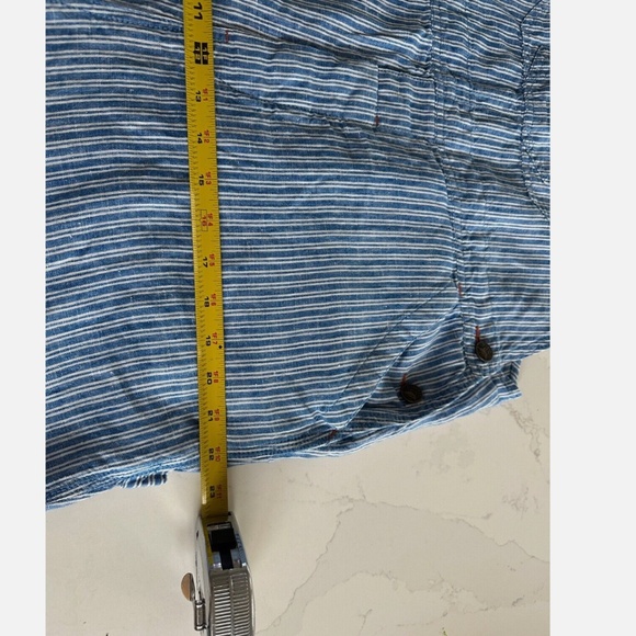 FAHERTY Linen Topsail Railroad Blue Stripe Mechanic Overalls Straight Leg Large - Picture 12 of 14